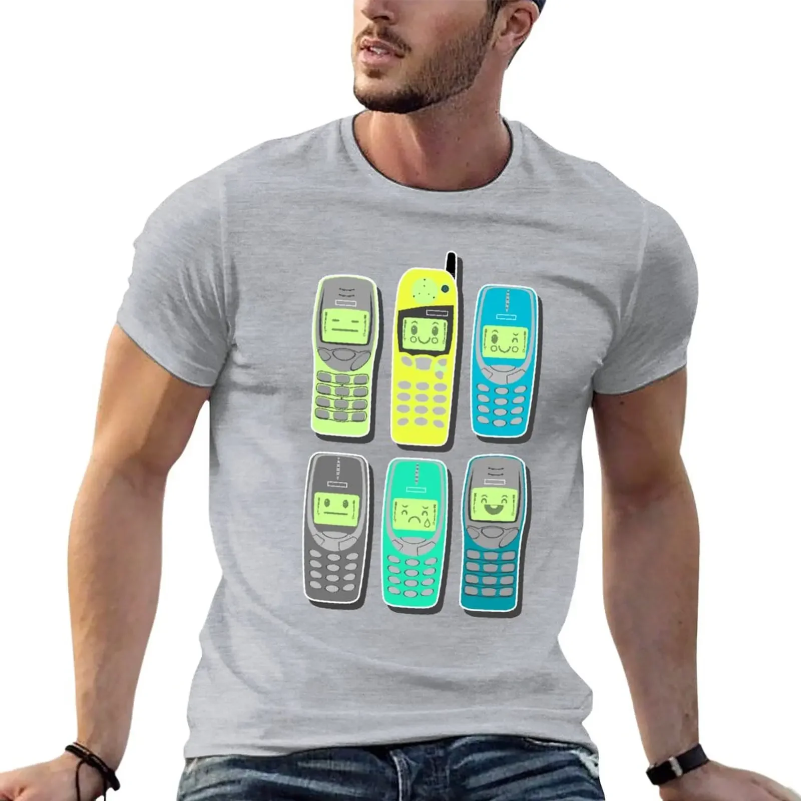 Vintage Cellphone Pattern T-Shirt korean fashion kawaii clothes for a boy oversized t shirts for men