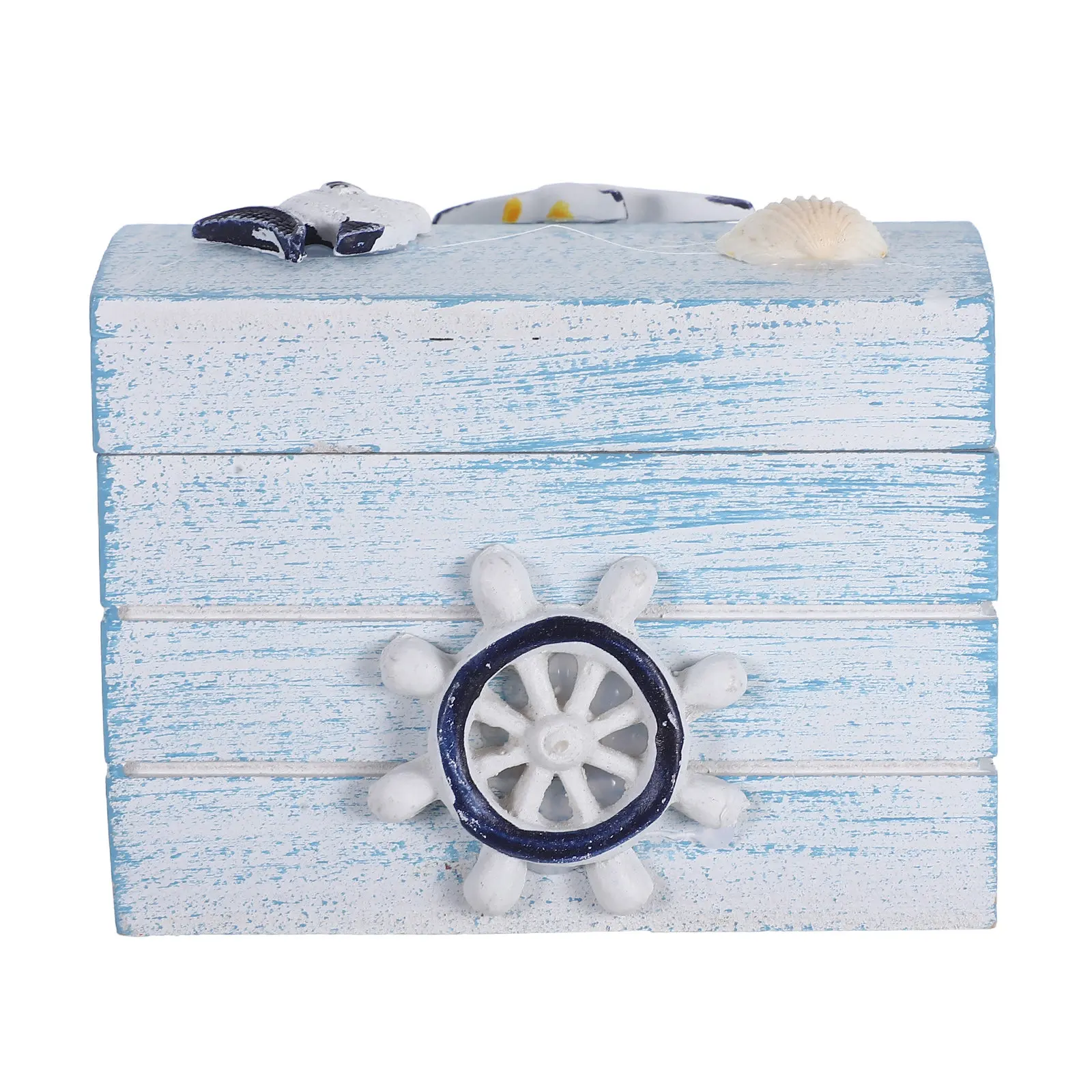 Caja de Madera Estilo Oceánico, Cofre Decorativo Hecho a Mano para Joyas, Recuerdos, Pequeños Tesoros, Decoración del Hogar