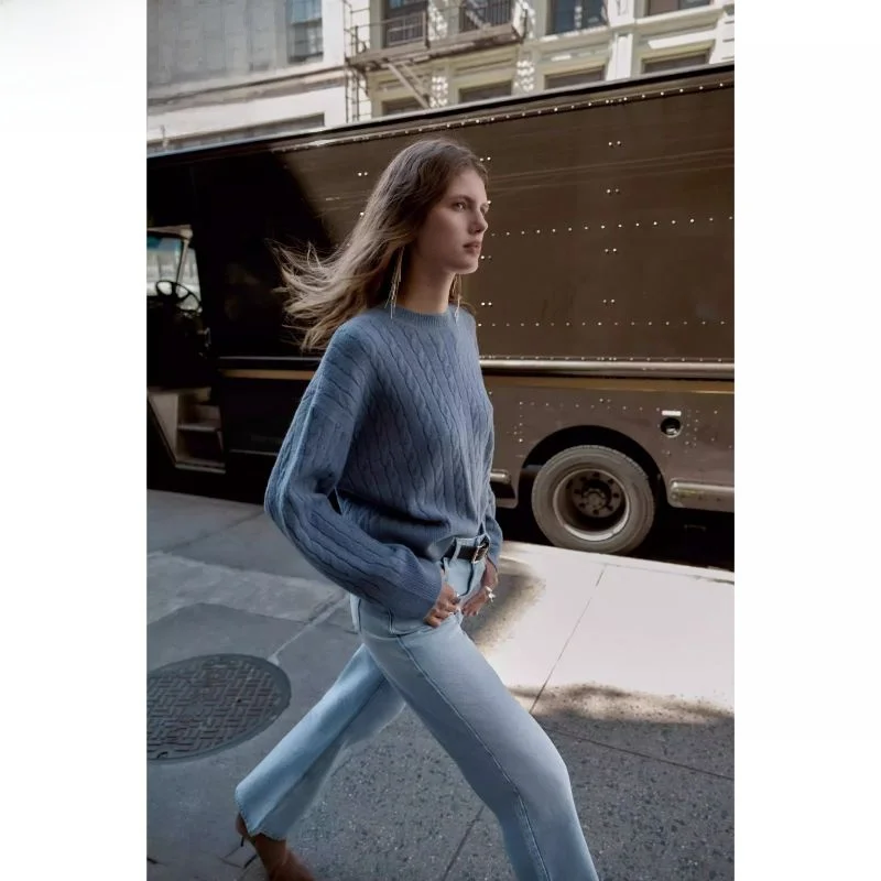 

Новое осеннее поступление, женский вязаный свитер, однотонный круглый Ne Long Sve Twist Knit, облегающий повседневный свитер из волокна