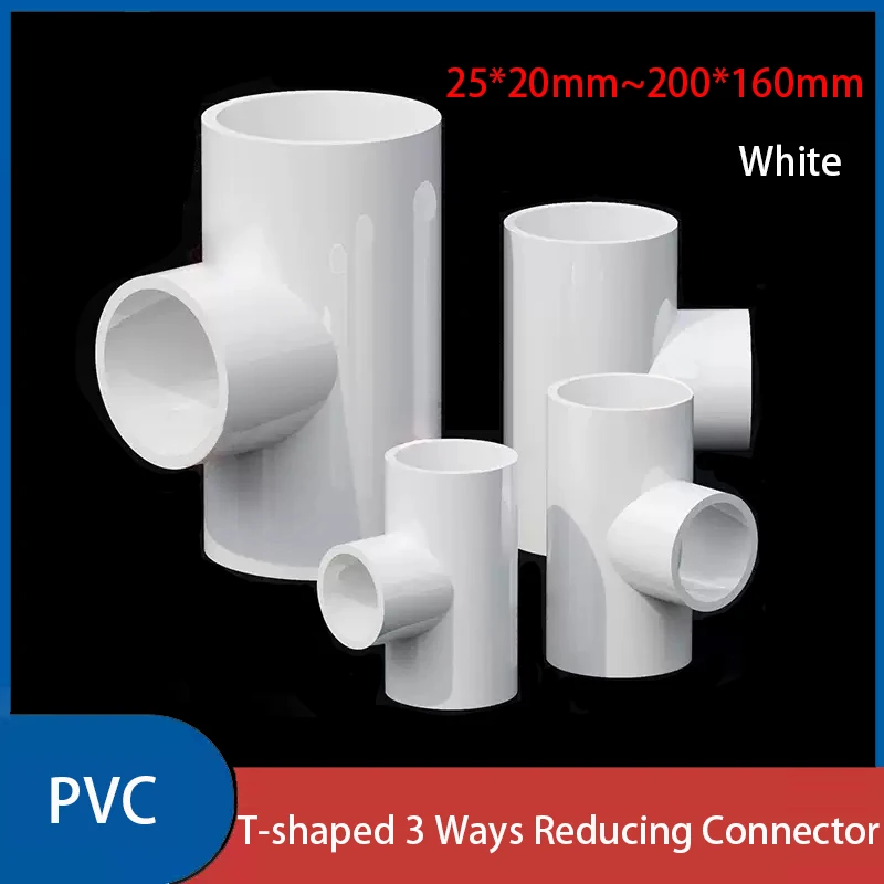 

1PCS White Reducing 3 Ways Connector PVC Pipe Fitting Garden Water Fish Tank Connector 20/25/32/40/50/63/75/90/110/125/160/200mm