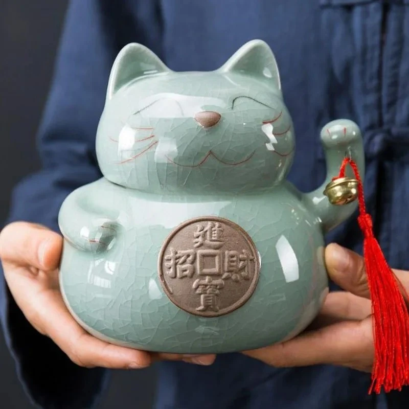 1 Ceramic Animal Shaped Storage Jar Classic Cat Candy Tea Dried Fruit Moisture-Proof Storage Jar
