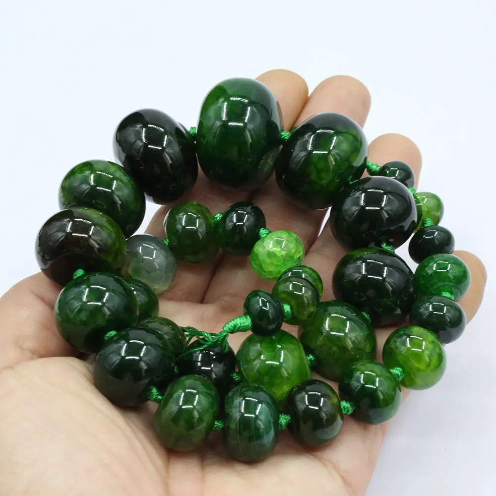 APDGG Natural Green Emerald Agate Polishing Raw Rondelle Graduate Loose Beads 20