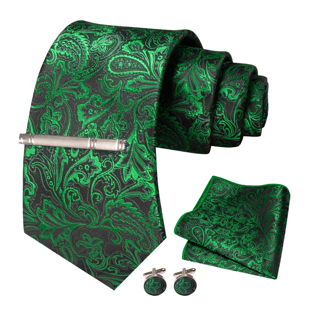 JEMYGINS Herren-Krawatte, grün, gestreift, Paisley-Krawatte für Hochzeiten, für Herren, Krawatte, Einstecktuch, Manschettenknöpfe, Set, Party, Business, Modedesigner – Detail 20