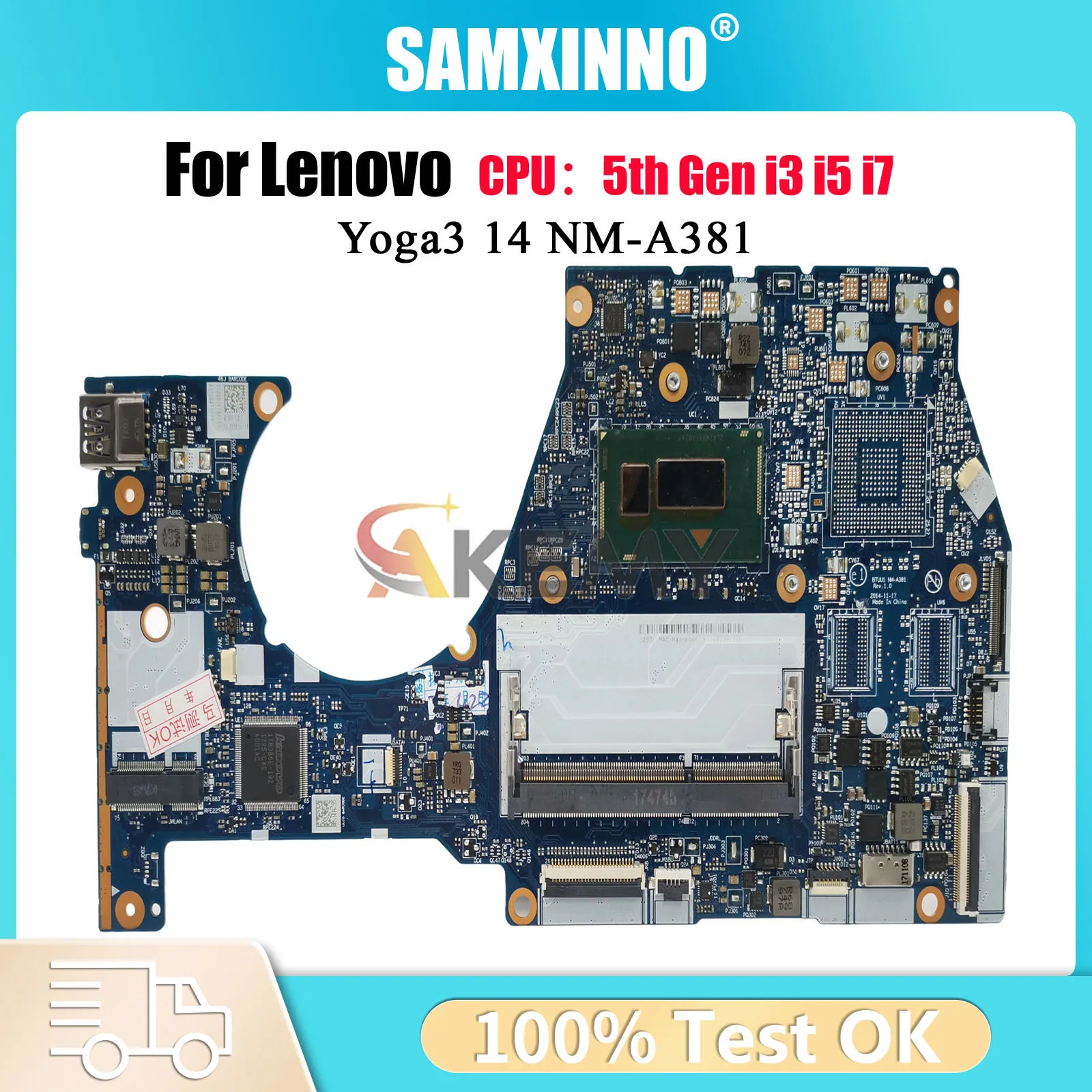 

For Lenovo Yoga 3-14 Laptop Motherboard NM-A381 with i3 i5 i7 4th 5th Gen 100% Fully Tested