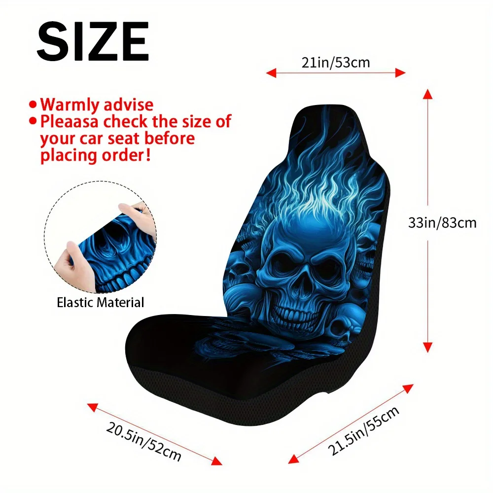 2pcs Halloween Fiery Skulls Print Car Seat Covers – Universal Auto Front Seat Protectors For Cars, SUVs & Sedans, Durable And Ea