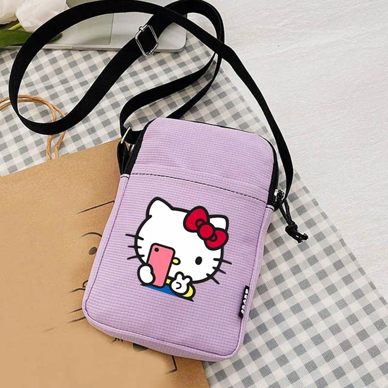 Hellokittys Anime Melodieën Vrouwen Crossbody Schoudertas Canvas Handtas Mode Telefoon Tassen Dames Borst Tas Geld Opbergtas