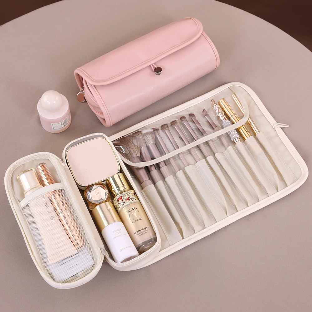 Large Capacity Multifunctional Makeup Bag, Women's Travel Makeup Brush Bag, Fashion Portable Folding Beauty Makeup Storage Bag