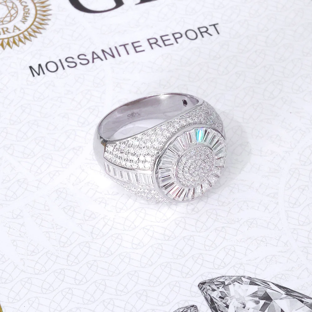 ESKEEM Hip Hop Fine Jewelry Shiny Iced Out Moissanite Ring Micro Pave Baguette 925Silver Ring for Women Men