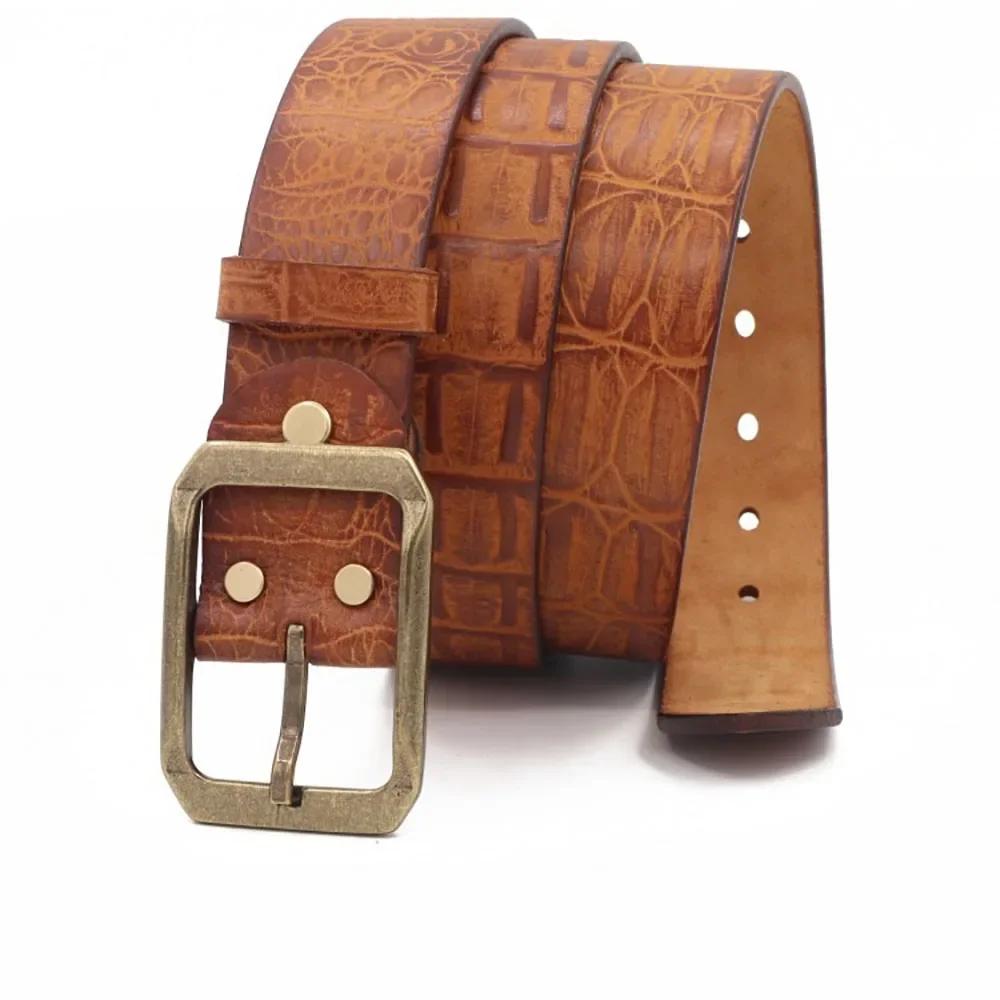 Quality Crocodile Pattern Genuine Leather Belt for Business and Casual Attire, 3.8cm Width