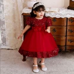 Baby Girls Party Dresses Bow Sequin Infant Baby 1st Birthday Wedding Dress For Girl Christmas Ball Gown Toddler Princess Clothes