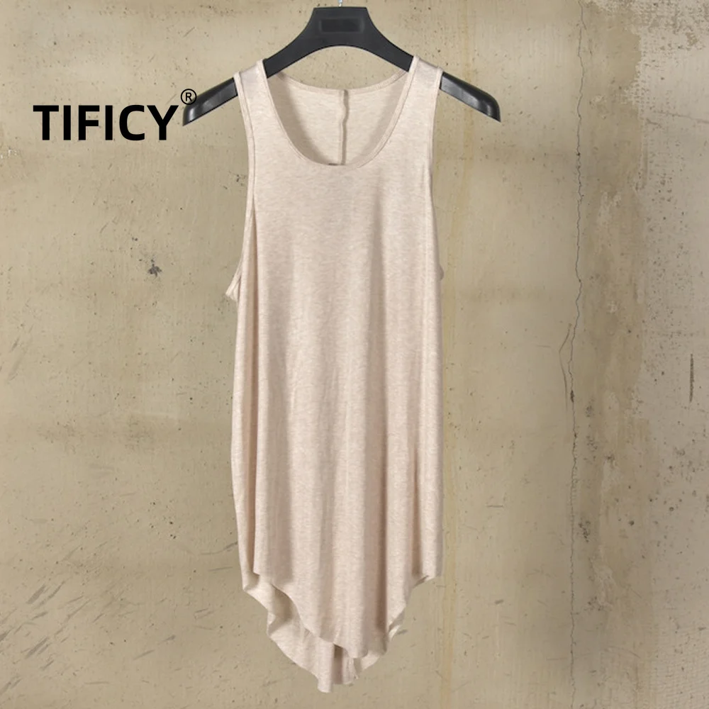 High Street RO Tees Tanks Men's Wool Sleeveless Vest Mid Length Base Irregular Hem Loose Swallowtail Style Swallowtail Tanks