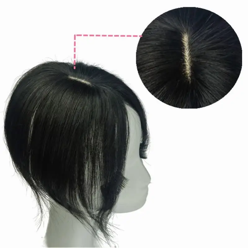 Adornos de cabello Natural para mujer, flequillo con clip, Base de encaje y Pu, postizos humanos, parte media, solución perfecta para adelgazar el cabello