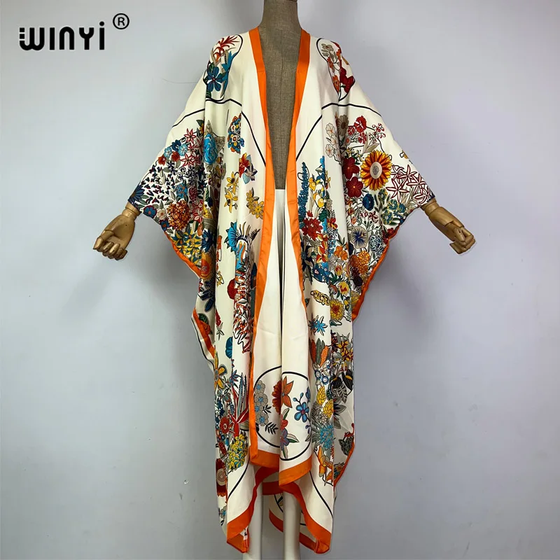 WINYI Africa kimono elegancki 2023 nowy boho sukienka z nadrukiem boho kaftan dla kobiety elegancki kardigan seksowny plaża strój kąpielowy płaszcz