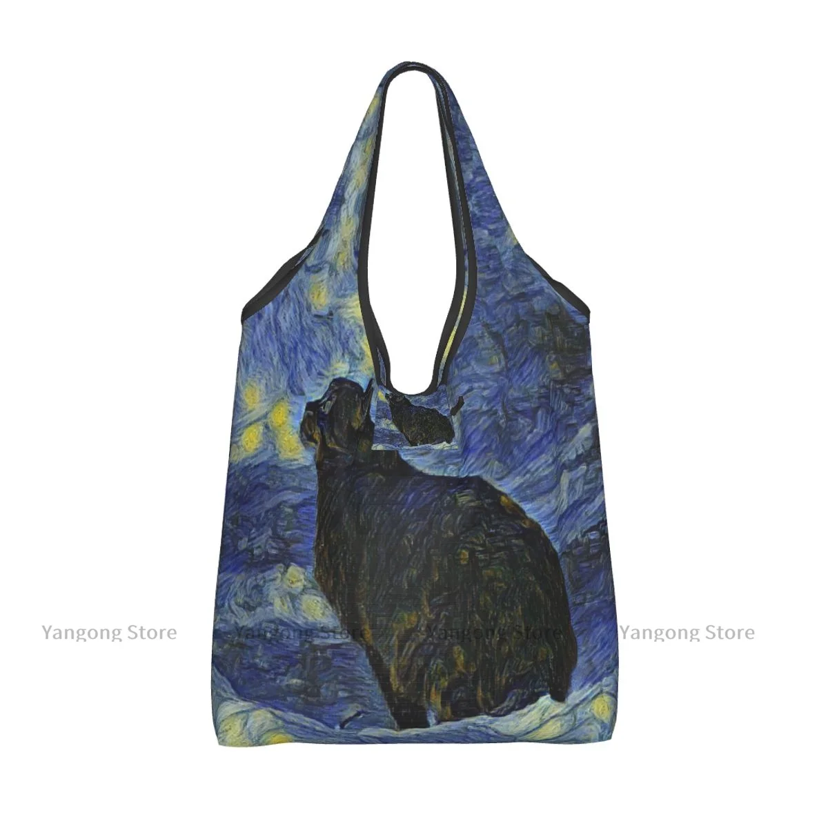 Shopping Bag Shambhala Cat In Vincent Van Gogh Impressionist Art Folding Reusable Portable Handbag for Travel Grocery Bag