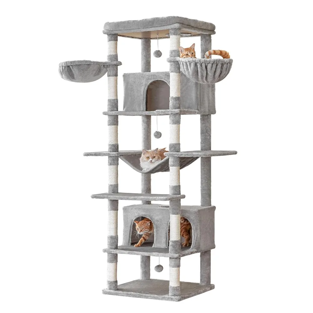 

Extra Large Cat Tree, 77.6-Inch Tall Cat Tower for Indoor Cats with 2 Condos, Multi-Level Cat Stand for Large Cats, Customized
