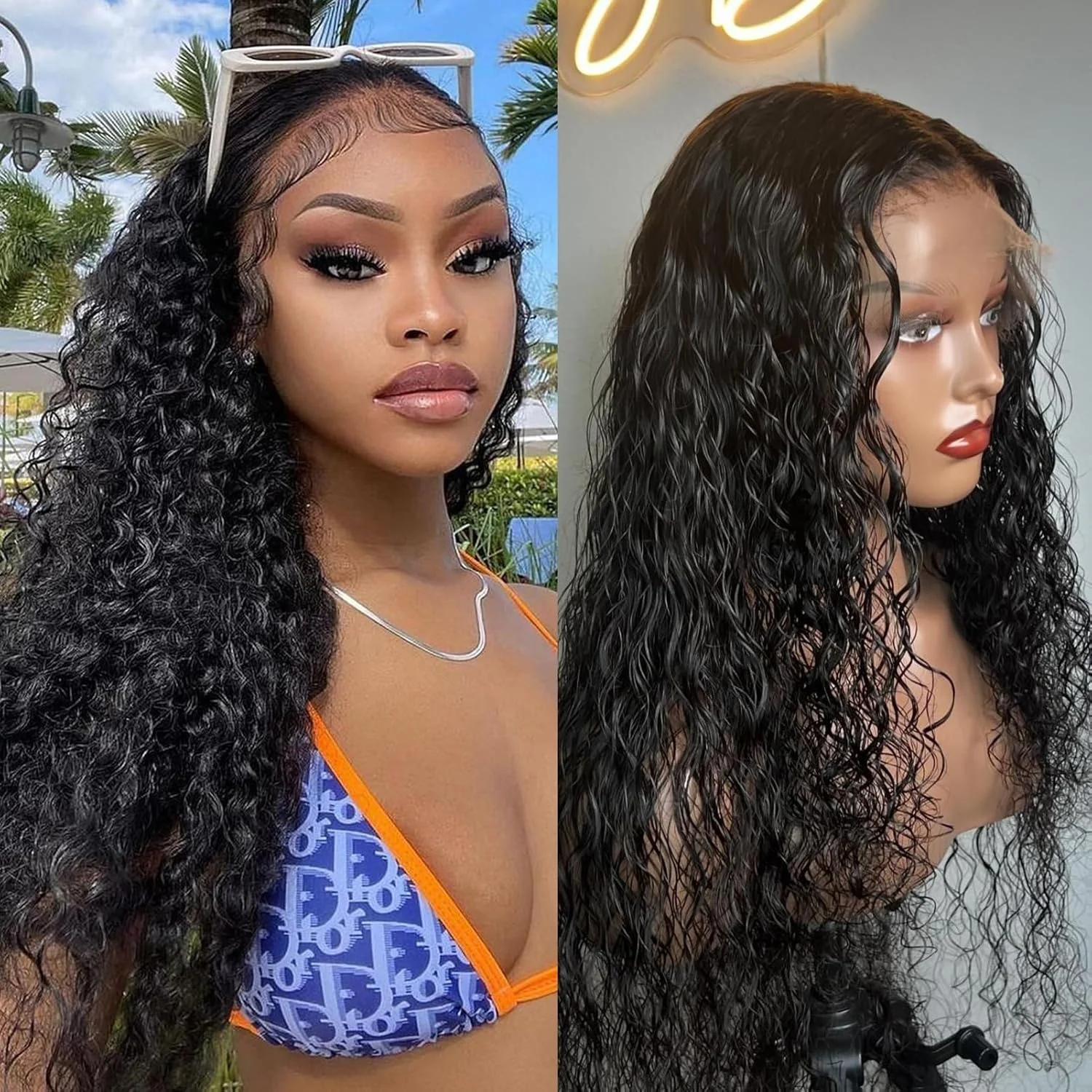 

13×4 Transparent Lace Front Wigs Human Hair 5×5 Water Wave Human Hair Wigs 200 Density Pre Plucked Wigs For Women1B