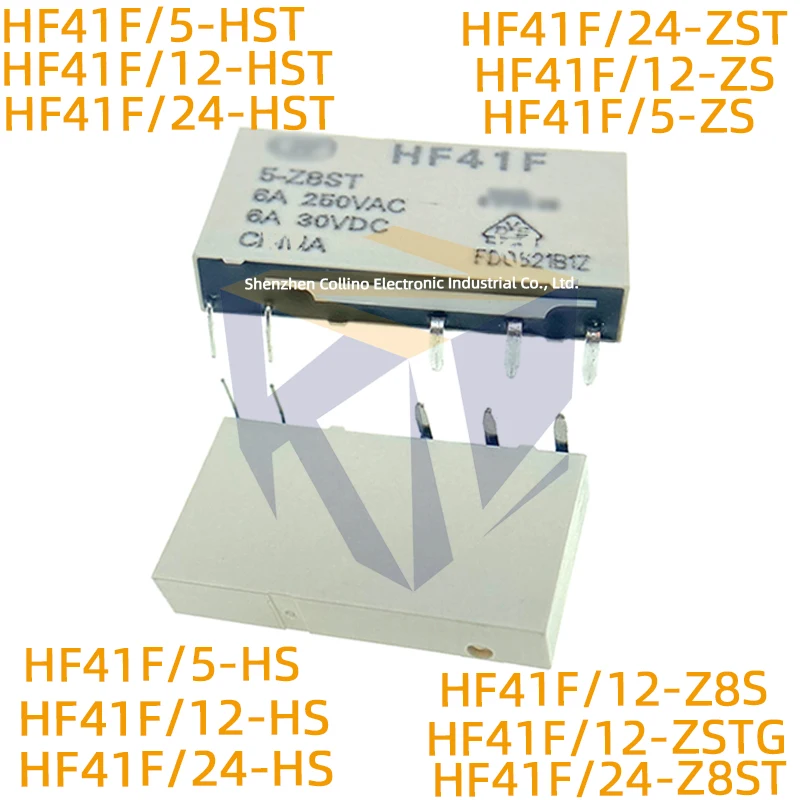 1pcs Relay HF41F/5-12-24-48-H ZSTG with socket 41F-1Z-C2-1 Jumper 41F-J1 41F-J1B 41F-J1R