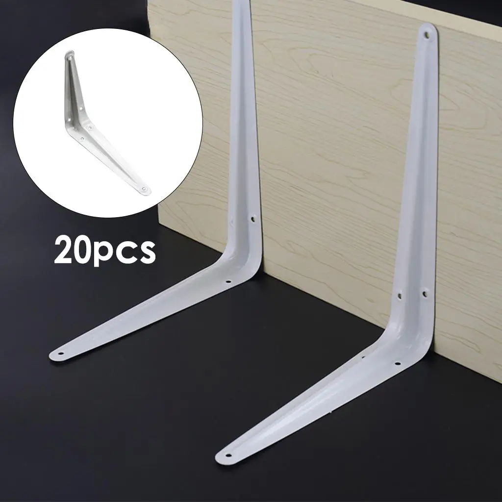 Triangle L Support Corner Shelf Bracket White Steel Wall Mounted 20 Pack with Screws for Small Shelf and Narrow Shelving