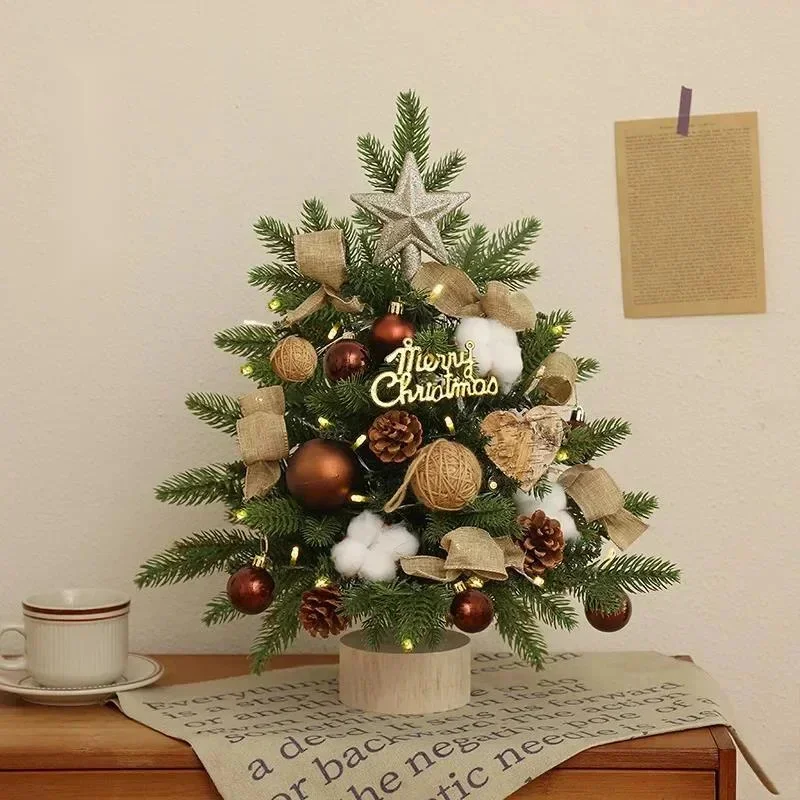 

Mini Tree DIY Handicraft Pinecone Pine Branch Christmas Tree Desktop Ornament PVC Luminous Christmas Tree Christmas Decoration