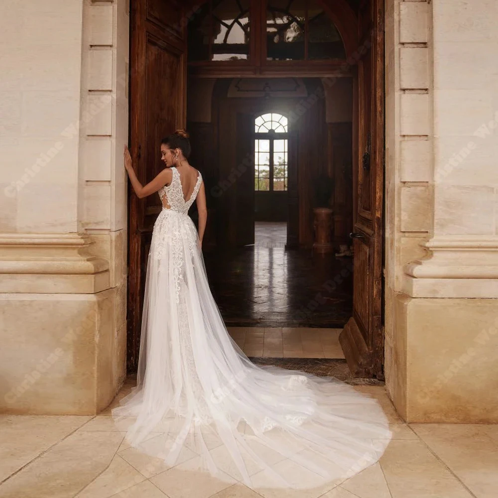 Abiti da sposa vintage da donna Abiti da sposa sexy con scollo a V senza maniche a sirena Abiti da banchetto di fidanzamento Abiti da sposa personalizzati 2026