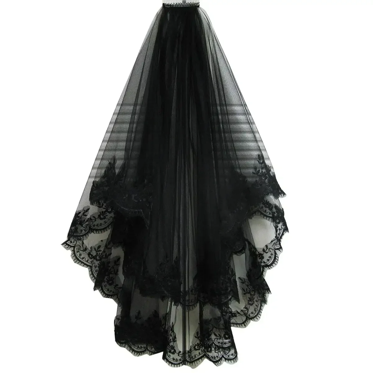 

Black Lace Veil Creative Cathedral Wedding Halloween Veil With Comb