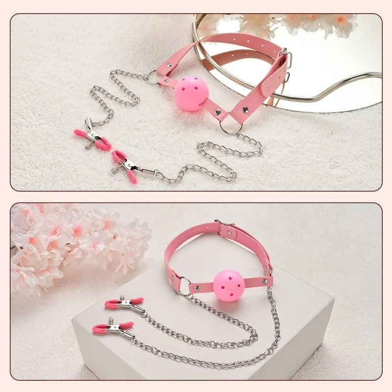 Кожаный кляп для рта с зажимами для сосков, игрушки для бондажа для женщин, сдержанность для ролевых игр, флирт, эротический фетиш, аксессуары, три стиля