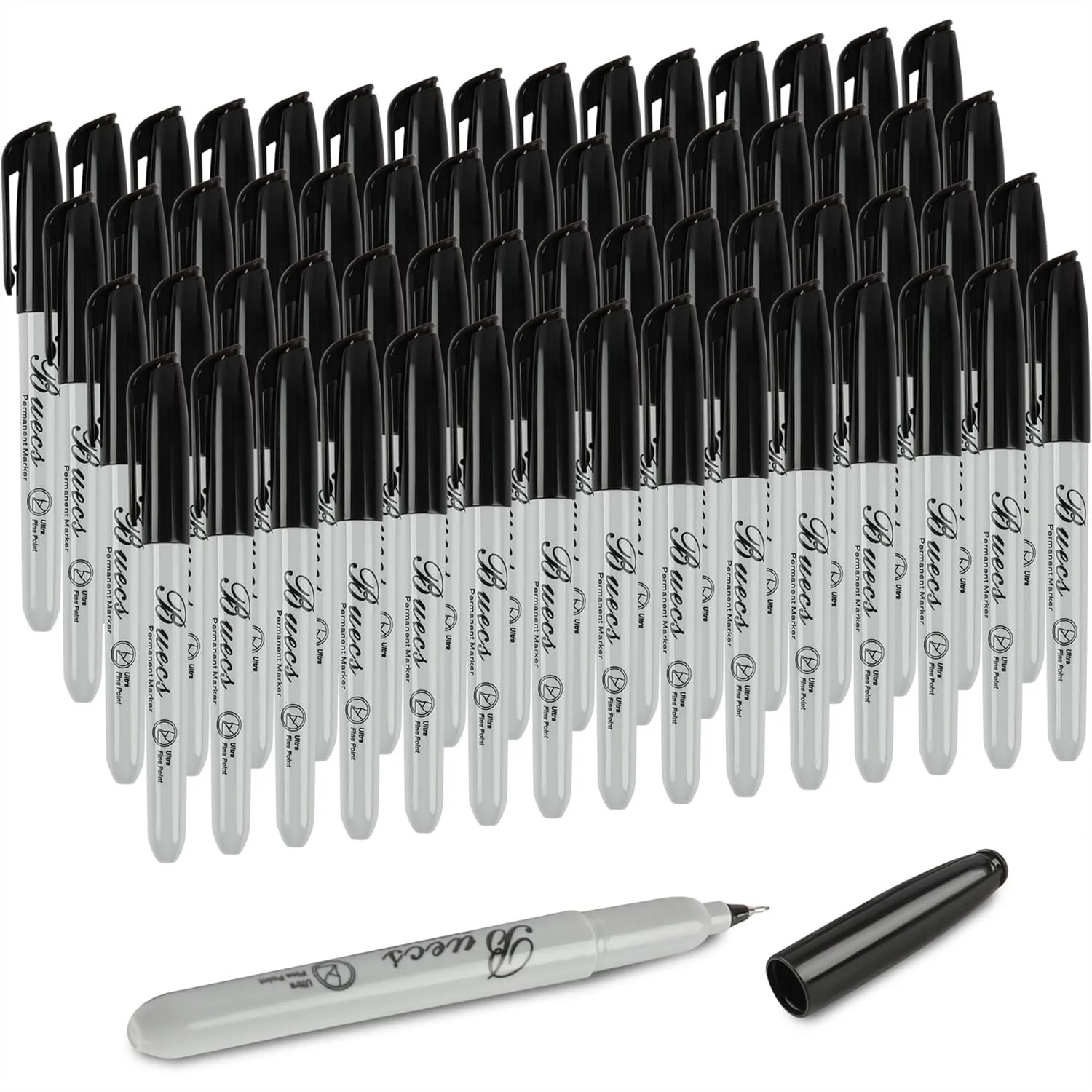 

Ultra Fine Point Permanent Markers, 60 Count Black Markers for Paper, Plastic, Stone, Glass, Metal