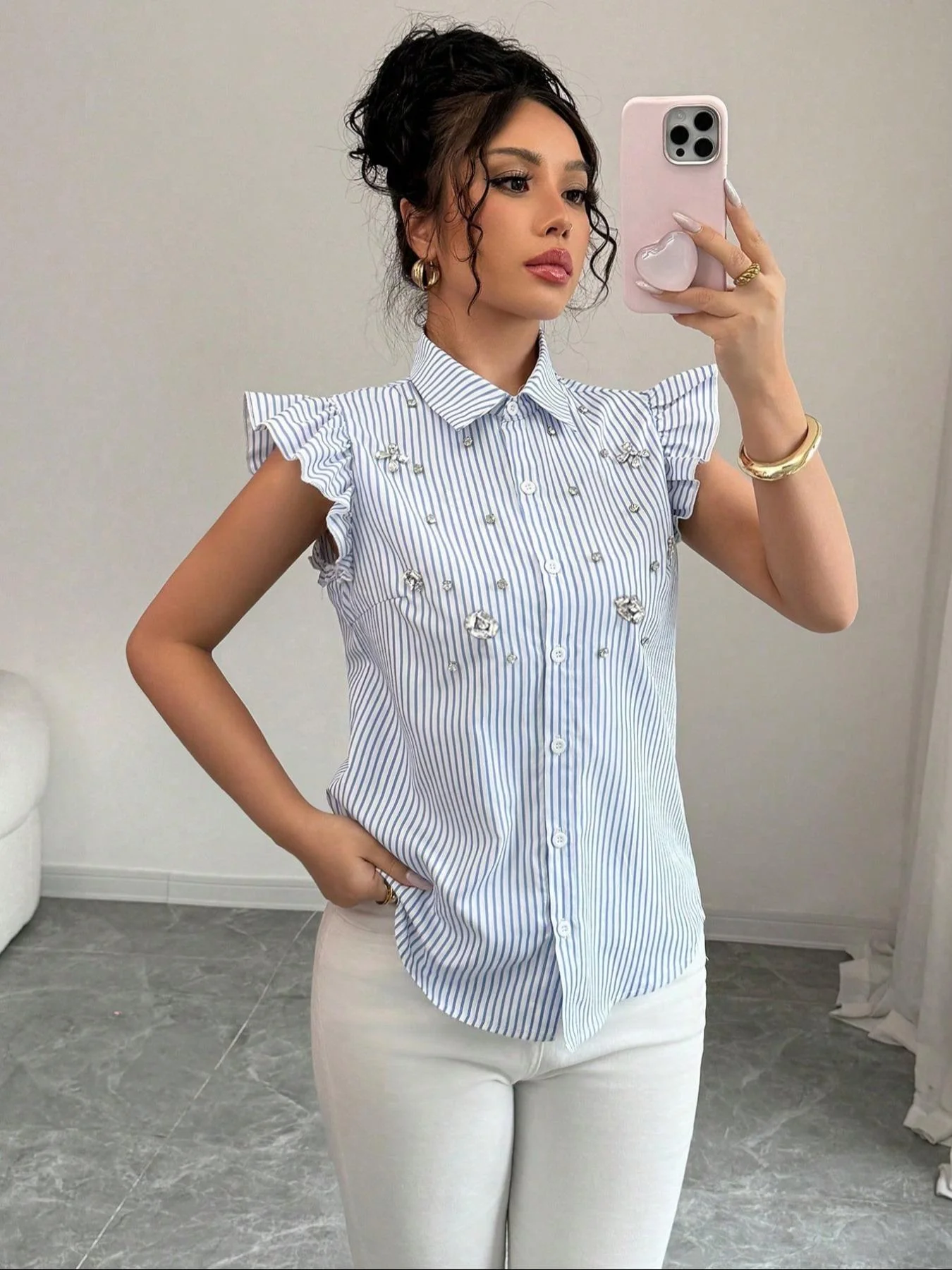 Lässiges Damen-Hemd mit Knopfleiste vorne, langärmlige Bluse mit überschnittener Schulterpartie, elegantes, schlichtes Design, perfekt für den täglichen Gebrauch und im Büro