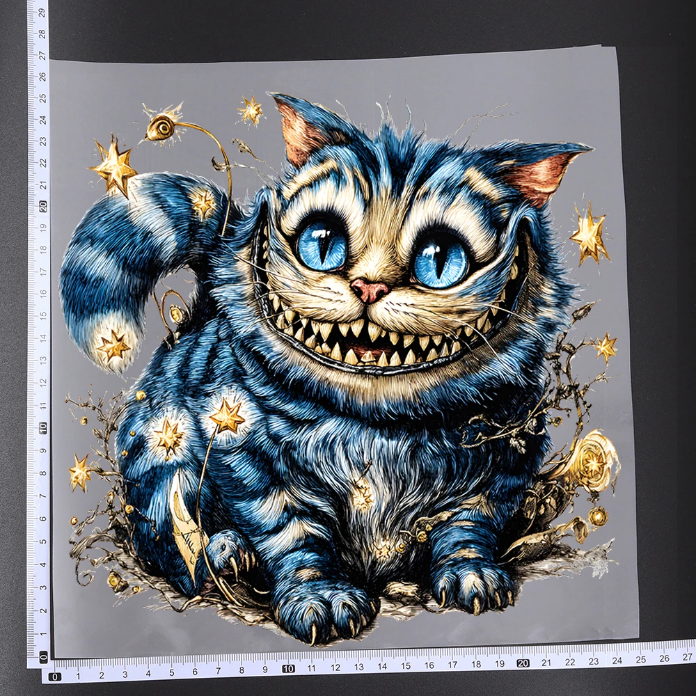25cm Cute Magic Cat Ink Fantasy Iron On Heat Transfer Sticker DTF Iron On Transfer Patches For Clothes T-shirt Appliques