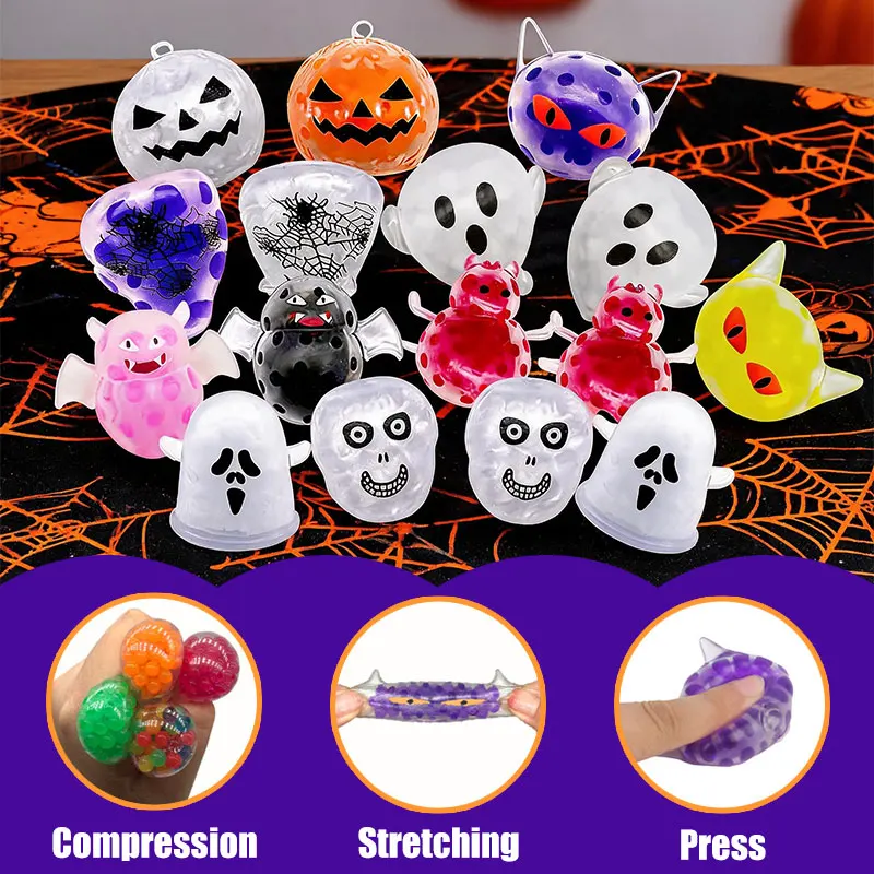 Halloween Squeeze Ball Toys Pumpkin Ghost Bat Skull Cat Stress Relief Balls Spooky Party Favors For Trick Or Treat Party Favors
