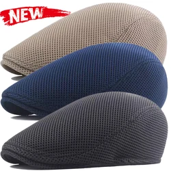 Men's Fashion Mesh Hat Berets Cotton Caps for Spring Summer Autumn Cabbie Flat Cap Breathable Mesh  Beret Ivy Cap