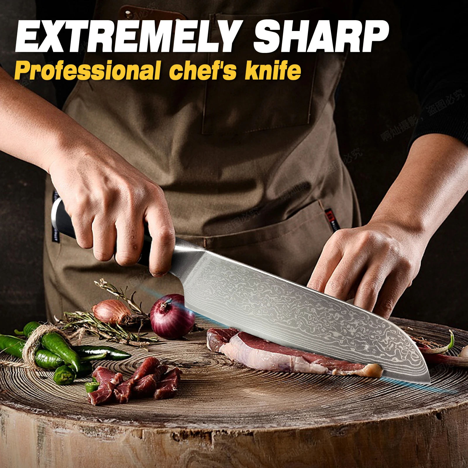 Santoku Knife Handmade Damascus Steel Blade Chefs Cleaver Sashimi Slicing Tynny Meat Sushi Longquan Kitchen Knives Cooking Tools