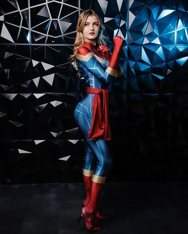 Halloween Carol Danvers Cosplay Costume, Fêmea Super-herói Zentai Suit, Mulher, Meninas, Bodysuit, Macacões de festa, Adultos, Crianças