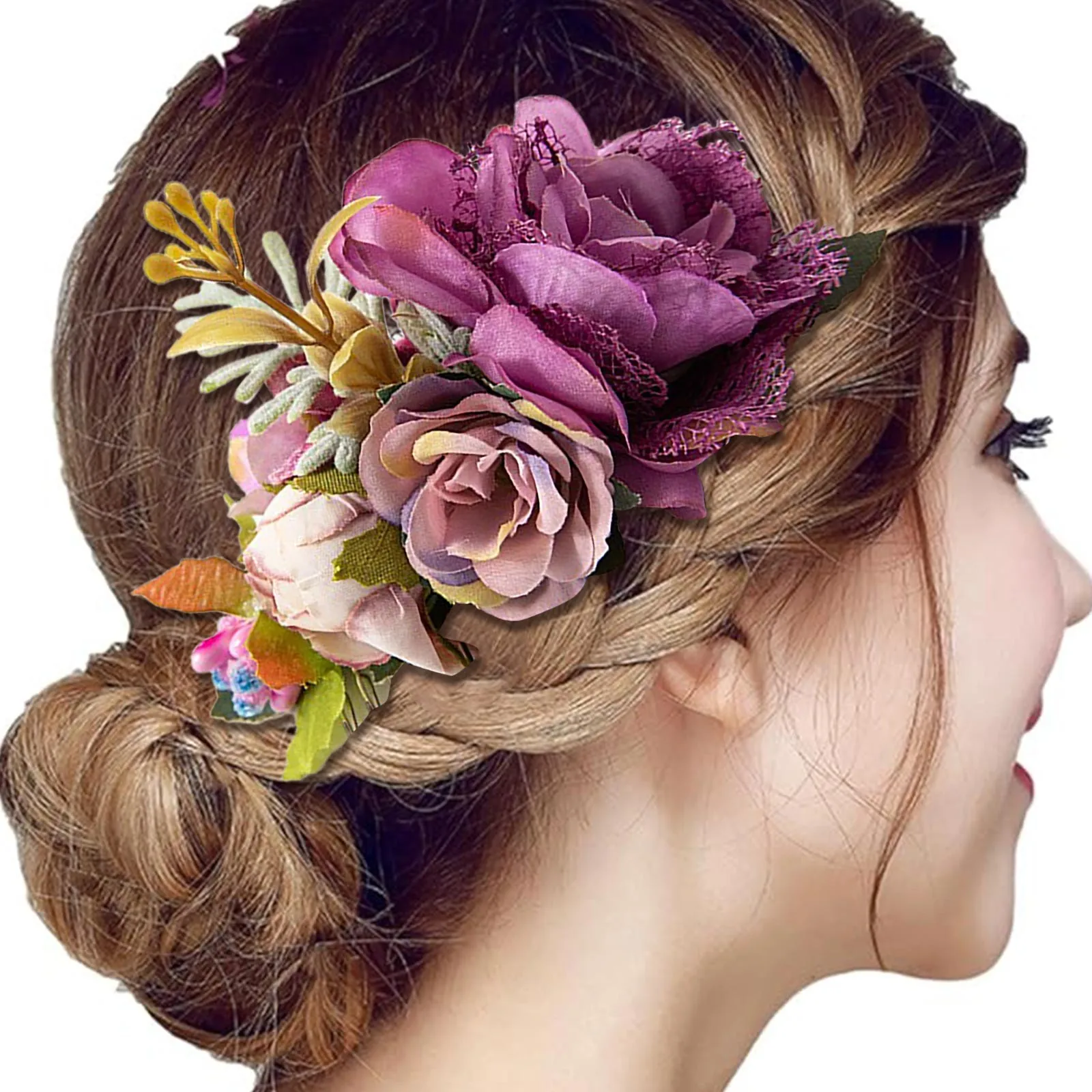 Flower Metal Hair Side Combs Slide Hair Clips With Teeth Floral Hair Bows Hairpins Grips Barrettes Clamps 90’s Headbands