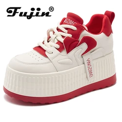 Fujin 8cm skóra z mikrofibry wiosenne jesienne buty masywne trampki platforma klinowe damskie buty w stylu casual moda damska Skate Boarding