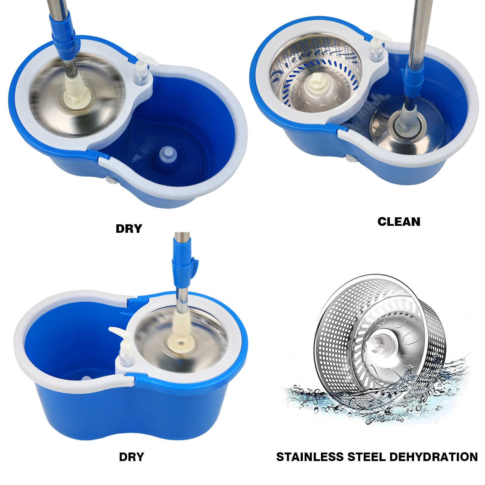 نظام دلو ممسحة دوارة مع مجموعة أدوات تنظيف الأرضيات المنزلية السحرية، 360 درجة °   مماسح بمقبض دوار قابلة للتمديد