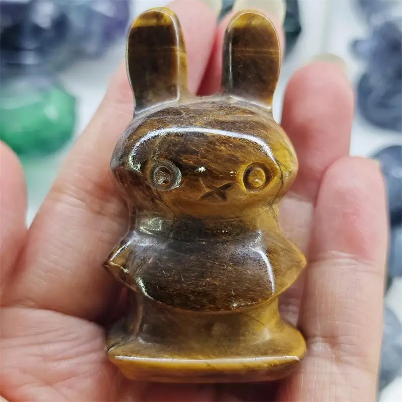 Natural Yellow Tiger Eye Stone Cartoon Carving Memnon Megalith Powerful Statue For Home Room Decoration Gift 1PCS