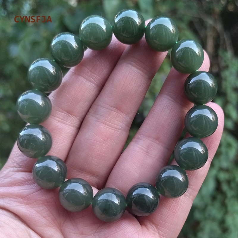 

Natural Hetian Nephrite Jade Bracelet Men Women's 12mm Green Jade Bangle Lucky Christmas Gifts New Year Blessing Present CYNSFJA