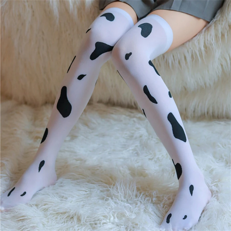 New Women's Cosplay Stockings Kawaii Cow Spots Printed Thigh High Stockings Cute Lovely Milk Pantyhose Medias De Mujer