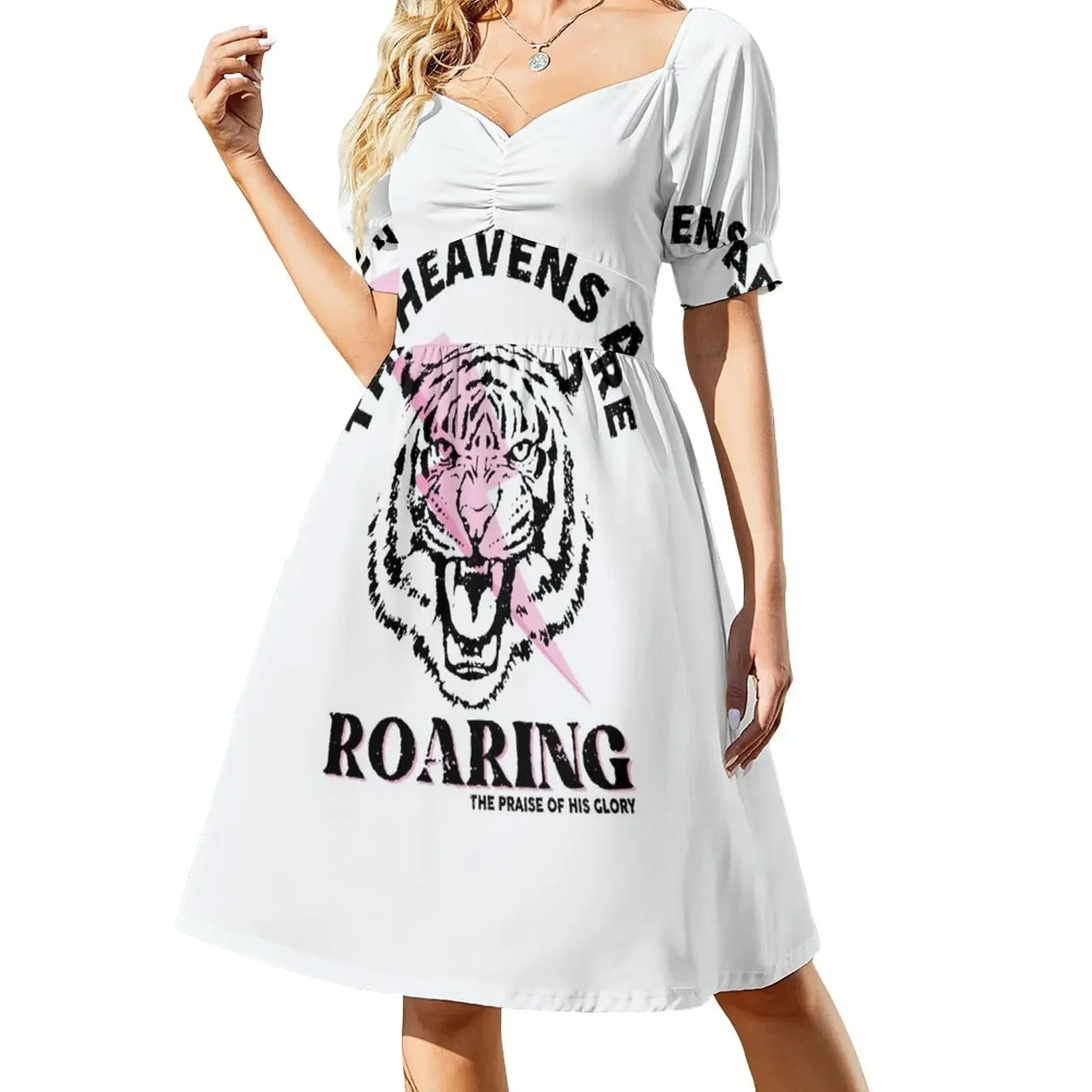 

the heavens are roaring - the praise of his glory-tiger pink flash Short-Sleeved Dress Beachwear Dress