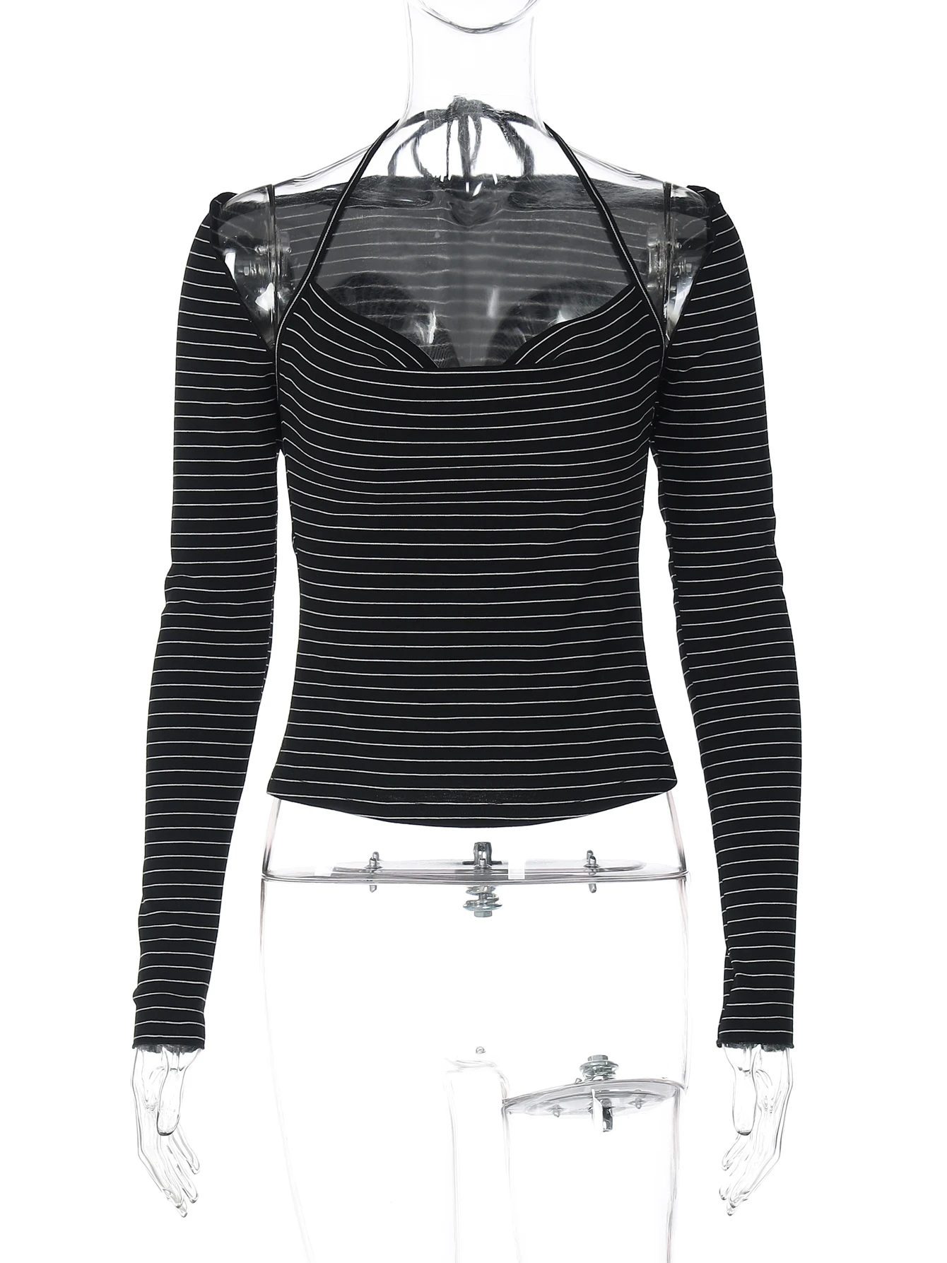 Dulzura مخطط موضة مثير أنيقة 2 قطعة بدلة علوية الرسن عارية الذراعين الدانتيل يصل بروتيل كم طويل شال مطابقة مجموعة نادي الحفلات