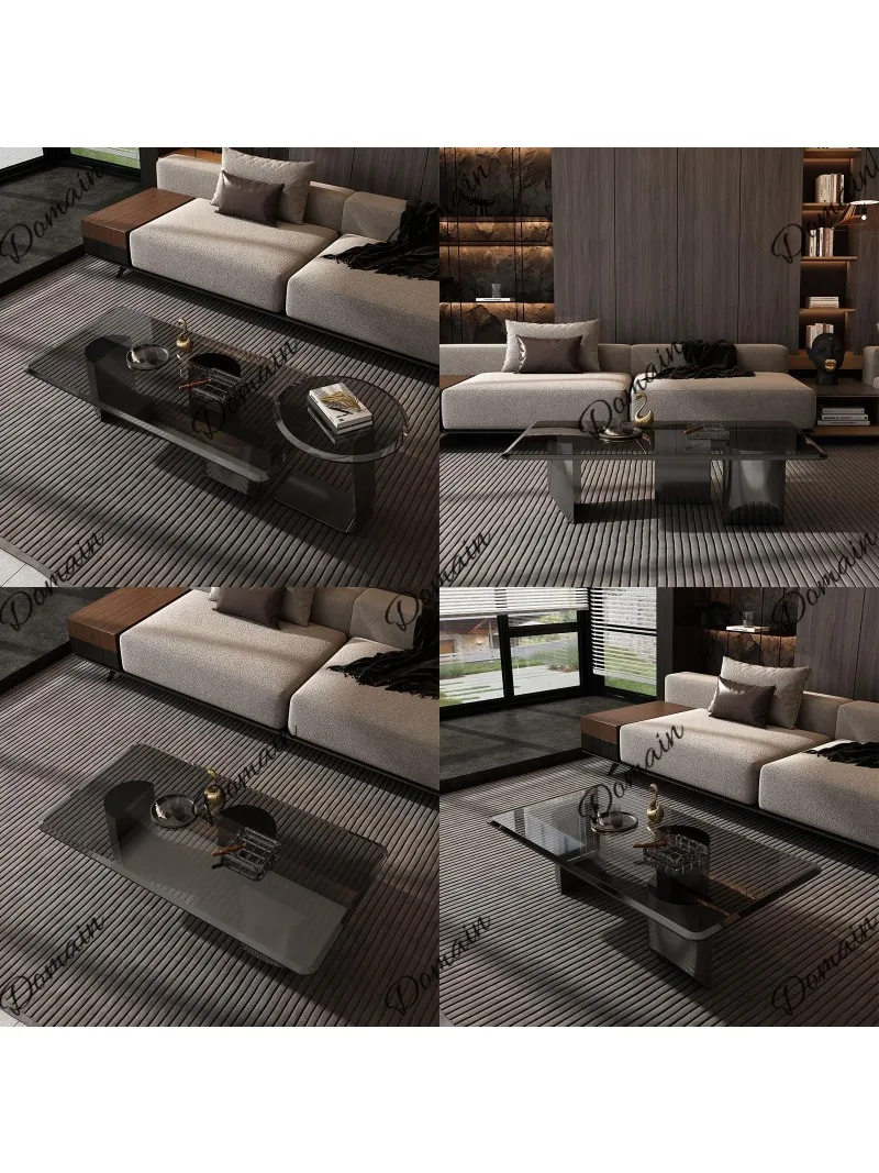 Light Luxury Italian Minimalist Tempered Glass Rectangular Coffee Table Set Modern Simple Living Room Table 1.3m