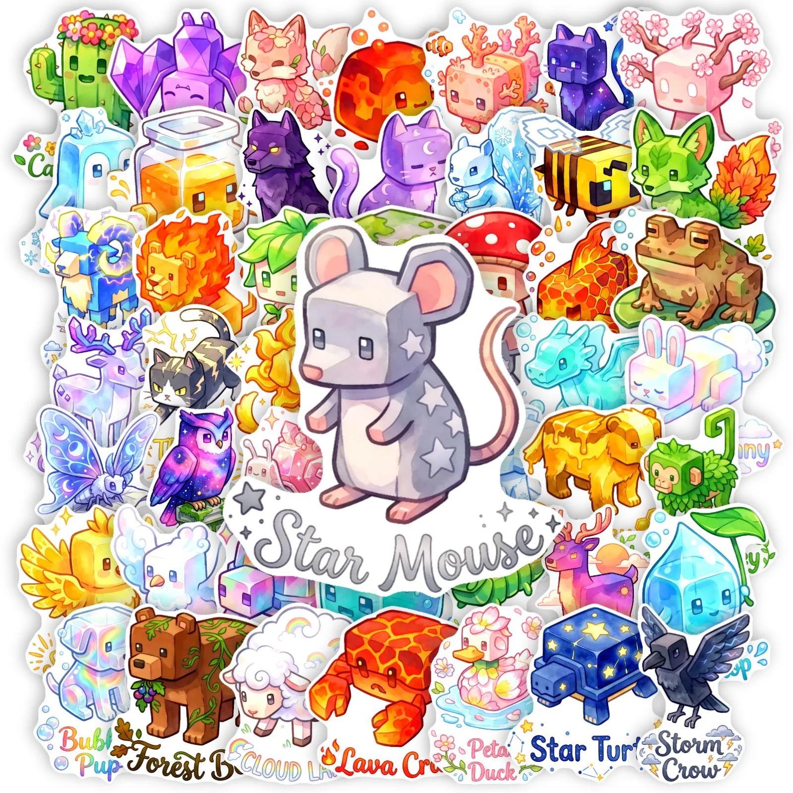 50 PCS Cartoon Fantasy Block Animal Fun Stickers Pack Decorate Luggage Helmet Scrapbook Phone Non Repeated Decals