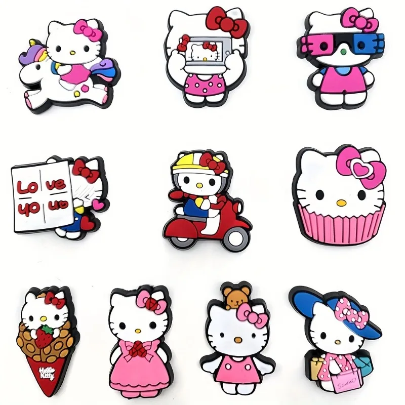 MINISO Hello Kitty Sanrio Cartoon Cat 10 Pieces DIY Shoe Accessories Buttons Clogs Sandals Pins Decoration Kids Girls Gifts