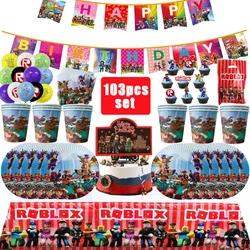 Roblox Verjaardagsfeestje Decoratie Roblox Spelset Servies Tafelkleed Ballon Taart Topper Achtergrond Baby Showe Speelgoed Feestartikelen