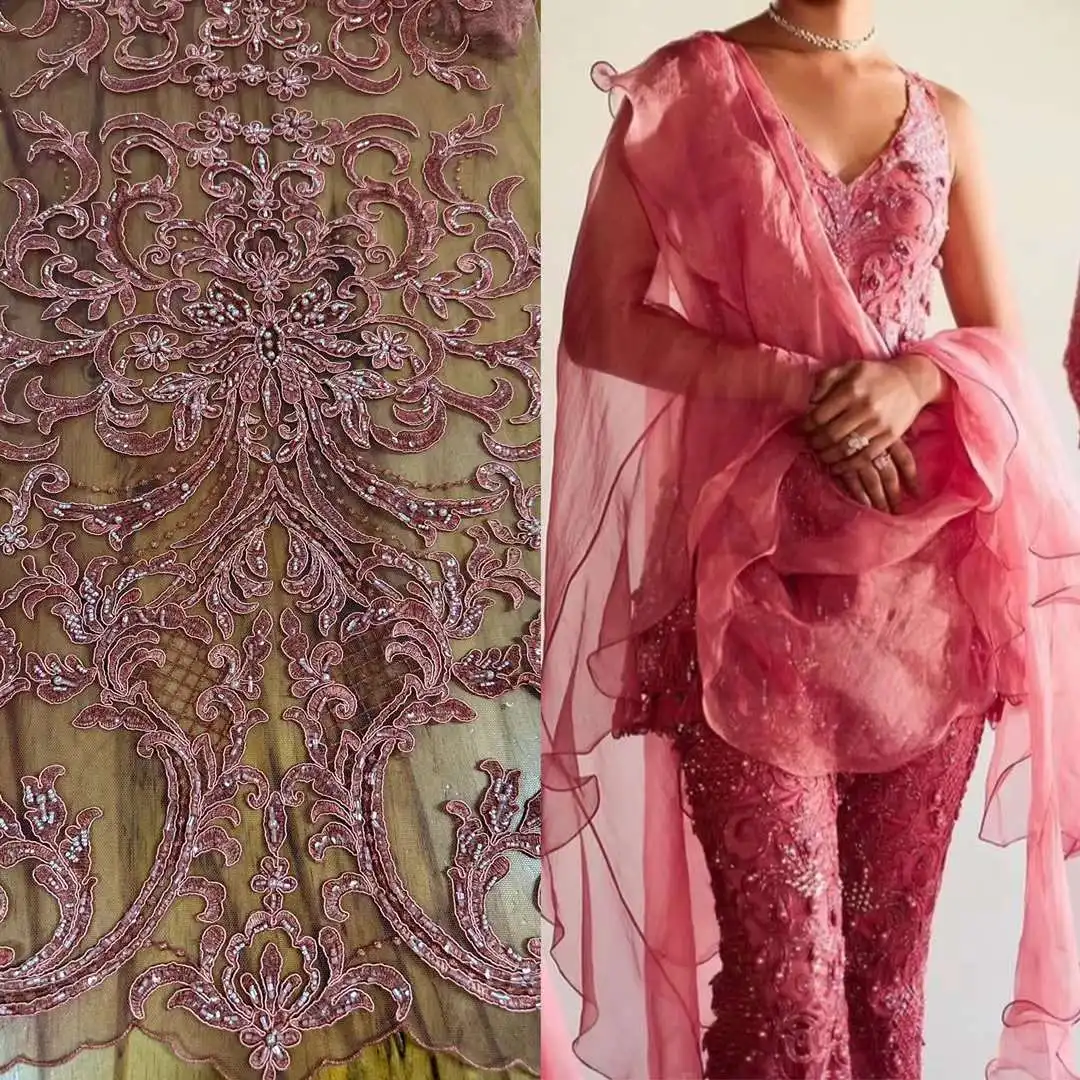 

Top quality Handmade Design ,Beads Embroidery With Pearls French Tulle Net,African Fabric, Sewing Party Dresses, Wedding,