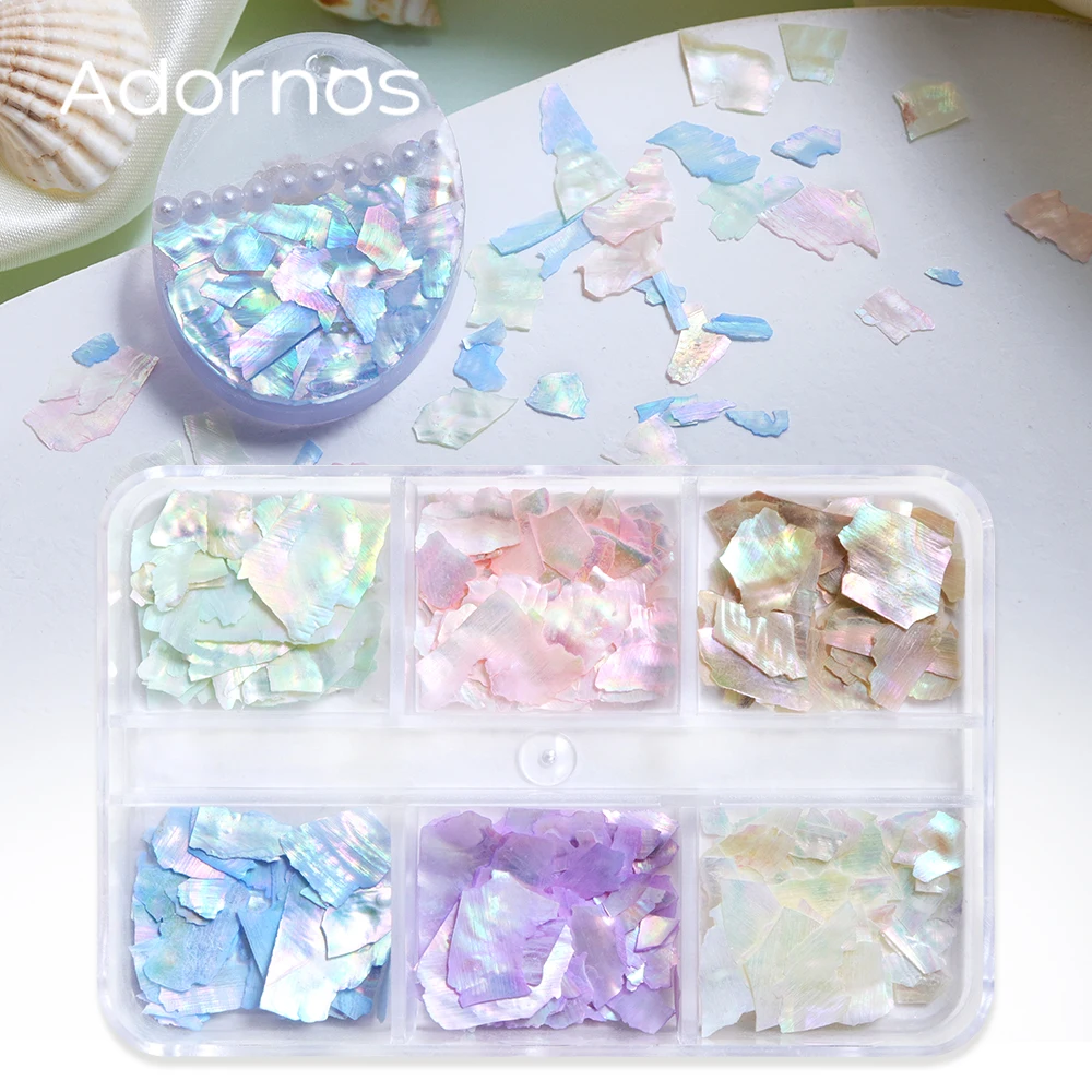 6 Grids Irregular Seashell Slices Epoxy Resin Filling Aurora Shell Fragments Summer Gifts Decoration DIY Keychains Crafts Making