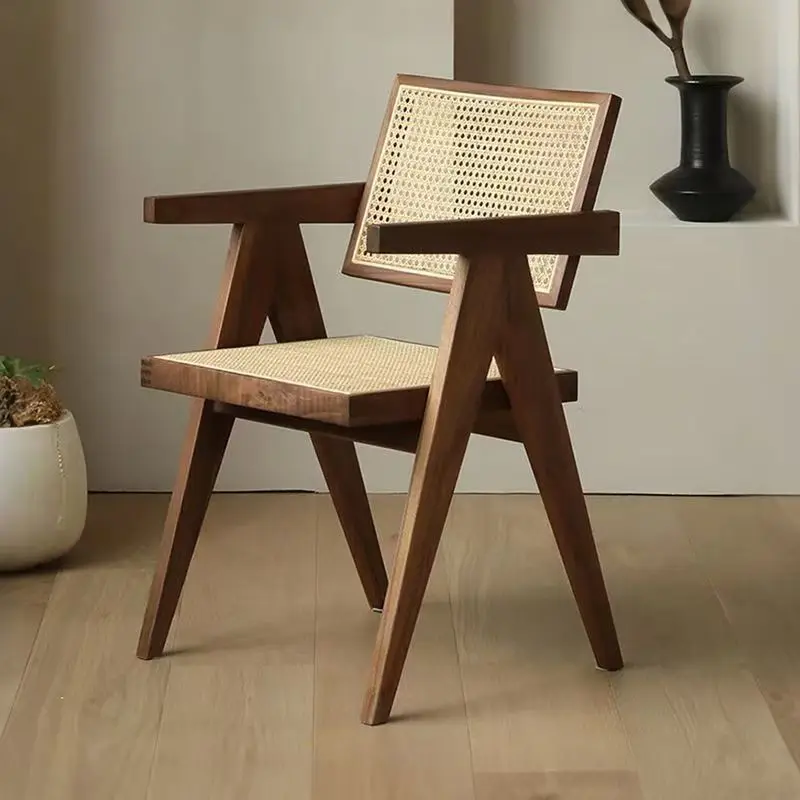 

Solid wood dining chair household rattan chair