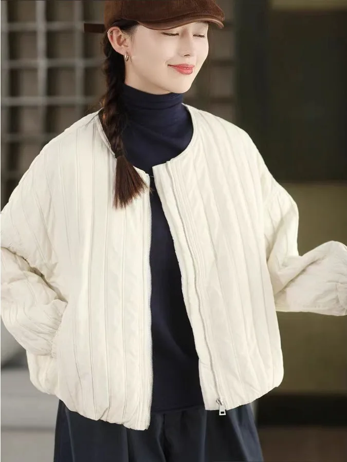 Korean Sle ort Thin Cotton Jaet Women's Small Size Autumn Winter Casual Loose Outerwear Sandwich Cotton Jaet Top