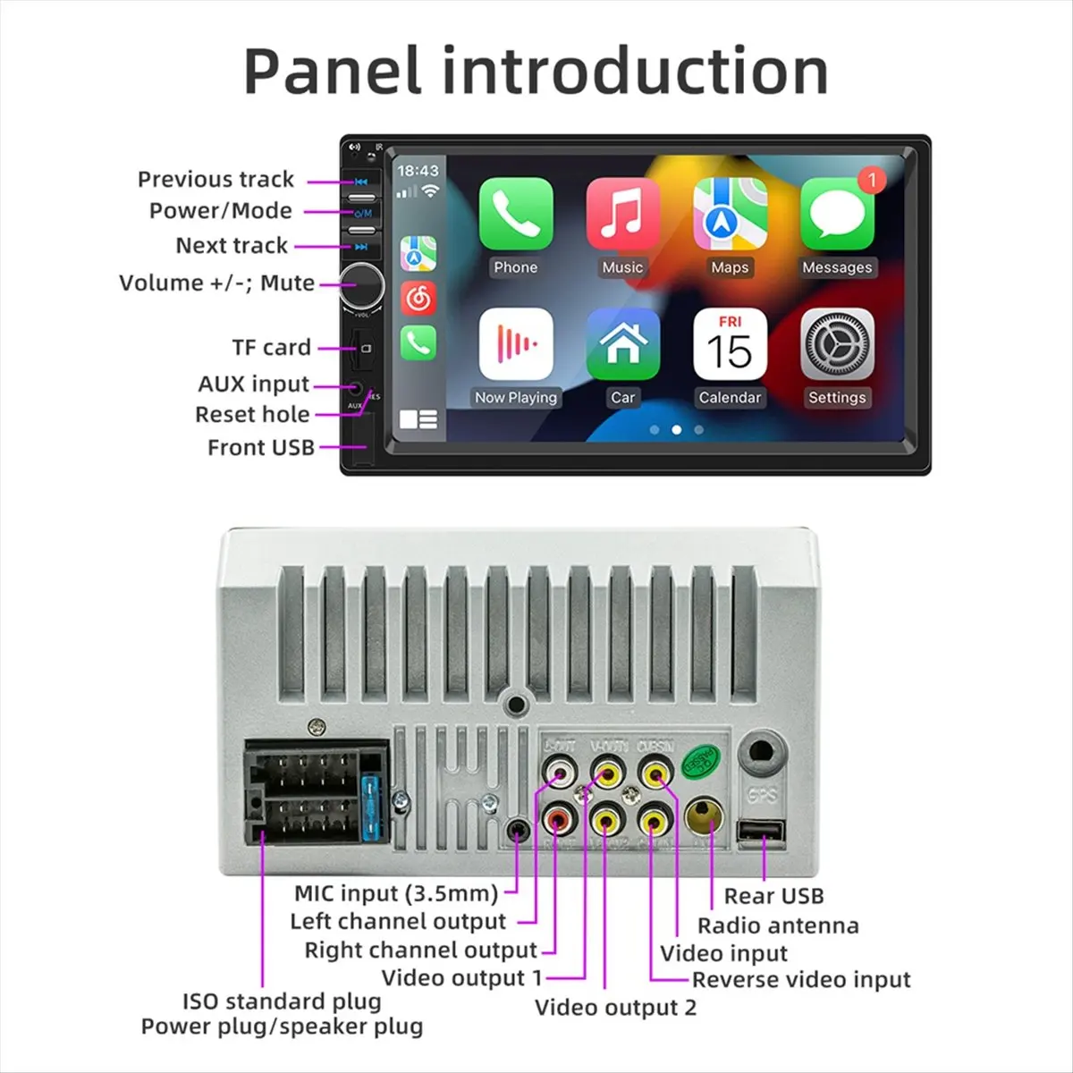 A72Z Car Radio 7Inch HD Touch Screen Autoradio CarPlay Android Auto Bluetooth Stereo Multimedia Player FM Power Aux Input